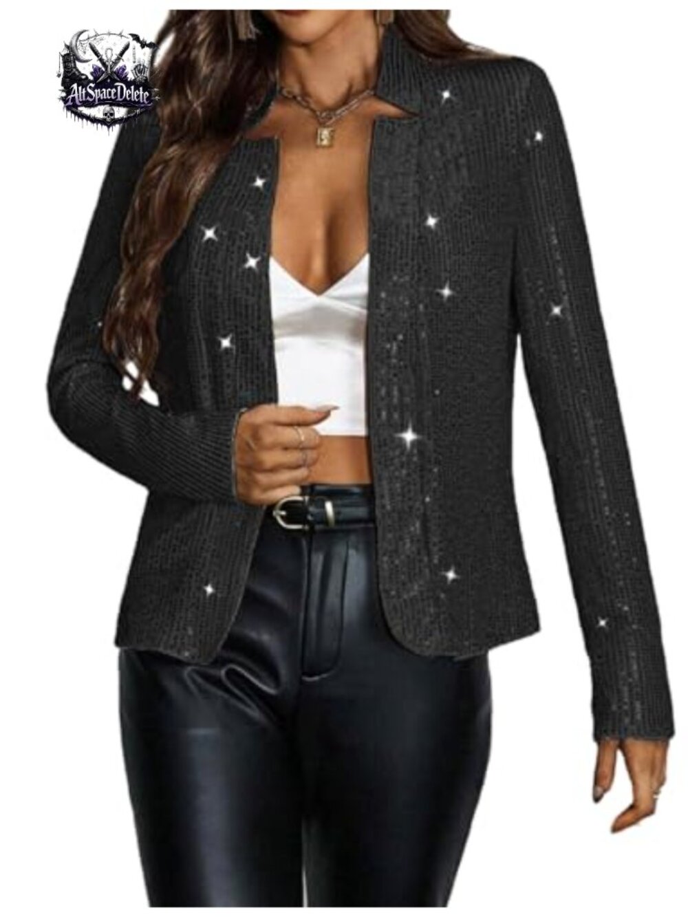Sequin Blazer Jacket Long Sleeve Open Front Glitter Party Coat